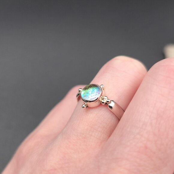 Size 7.5 Sterling Silver Blue Green Handmade Glass Ring A6507 - Picture 5 of 9